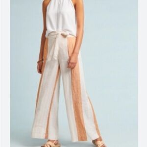 Anthropologie Striped Linen Wide-Leg Pants size US 6